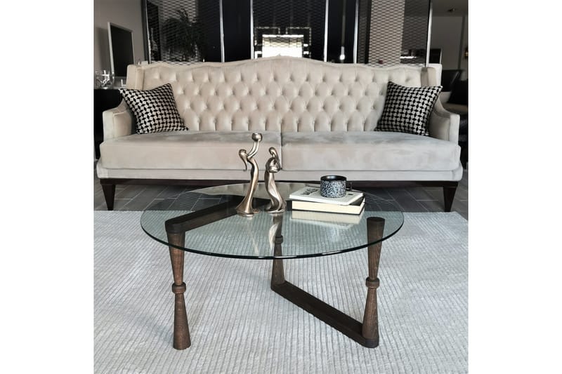 Sabani Soffbord 80 cm Runt Svarvade Ben - Glas/Valnötsbrun - Möbler - Bord & matgrupp - Soffbord