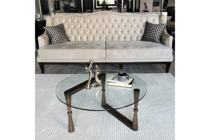 Sabani Soffbord 80 cm Runt Svarvade Ben - Glas/Valnötsbrun - Möbler - Bord & matgrupp - Soffbord