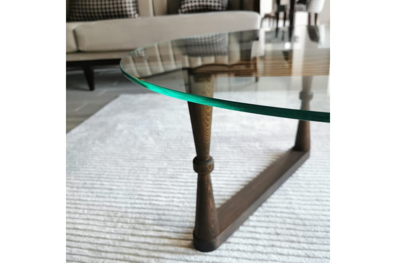 Sabani Soffbord 80 cm Runt Svarvade Ben - Glas/Valnötsbrun - Möbler - Bord & matgrupp - Soffbord
