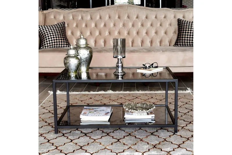 Sabani Soffbord 90 cm med Förvaring Hylla - Glas/Rökfärgad/Svart - Möbler - Bord & matgrupp - Soffbord