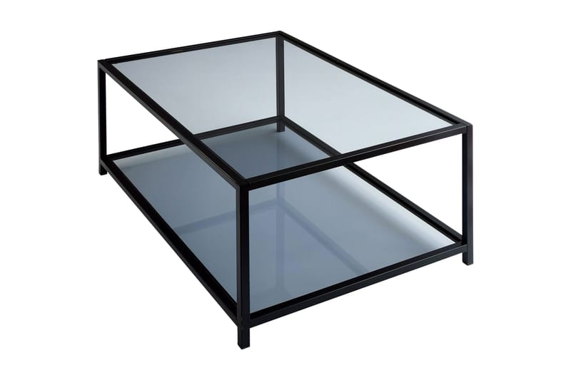 Sabani Soffbord 90 cm med Förvaring Hylla, Glas/Rökfärgad/Svart