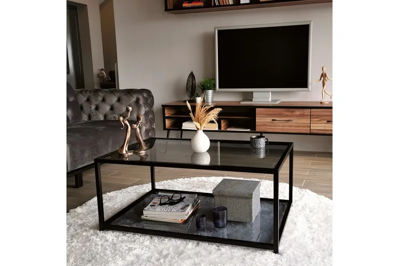 Sabani Soffbord 90 cm med Förvaring Hylla - Glas/Rökfärgad/Svart - Möbler - Bord & matgrupp - Soffbord