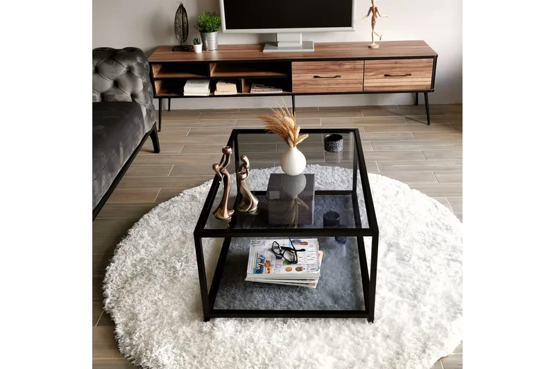 Sabani Soffbord 90 cm med Förvaring Hylla - Glas/Rökfärgad/Svart - Möbler - Bord & matgrupp - Soffbord