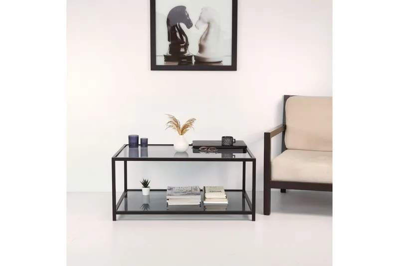 Sabani Soffbord 90 cm med Förvaring Hylla - Glas/Rökfärgad/Svart - Möbler - Bord & matgrupp - Soffbord
