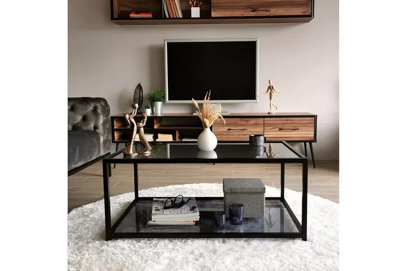 Sabani Soffbord 90 cm med Förvaring Hylla - Glas/Rökfärgad/Svart - Möbler - Bord & matgrupp - Soffbord