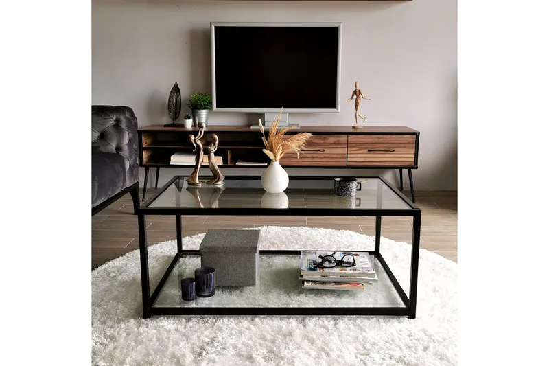 Sabani Soffbord 90 cm med Förvaring Hylla - Glas/Svart - Möbler - Bord & matgrupp - Soffbord