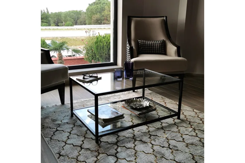 Sabani Soffbord 90 cm med Förvaring Hylla - Glas/Svart - Möbler - Bord & matgrupp - Soffbord