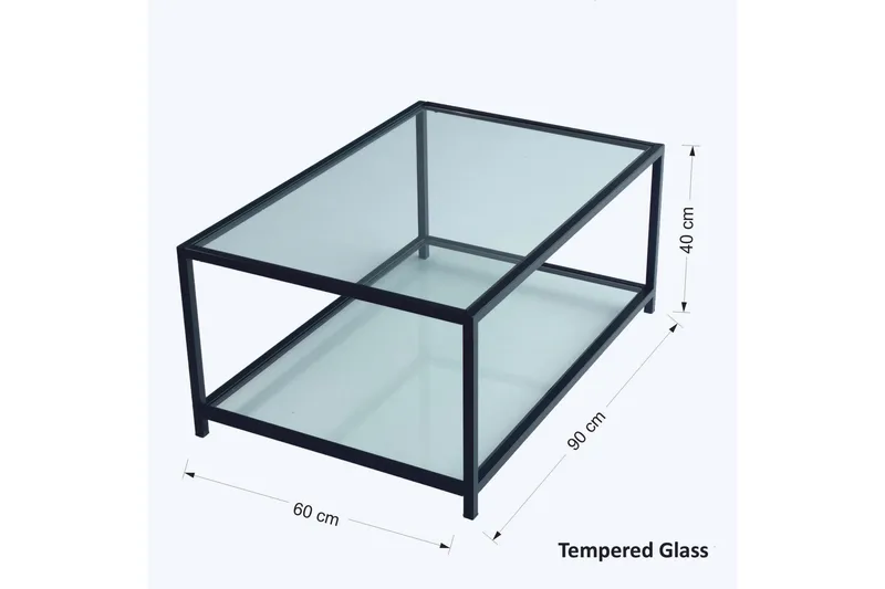 Sabani Soffbord 90 cm med Förvaring Hylla - Glas/Svart - Möbler - Bord & matgrupp - Soffbord