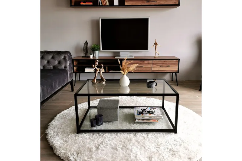 Sabani Soffbord 90 cm med Förvaring Hylla - Glas/Svart - Möbler - Bord & matgrupp - Soffbord