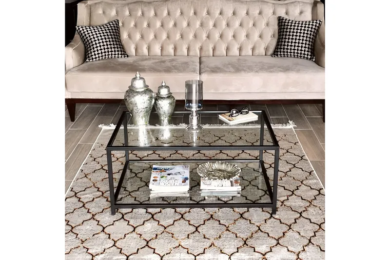 Sabani Soffbord 90 cm med Förvaring Hylla - Glas/Svart - Möbler - Bord & matgrupp - Soffbord