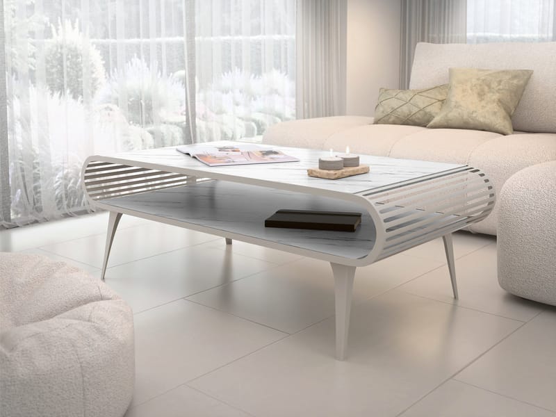Salvaris Soffbord 120 cm - Beige med vit marmordekor - Möbler - Bord & matgrupp - Soffbord - Soffbord med förvaring