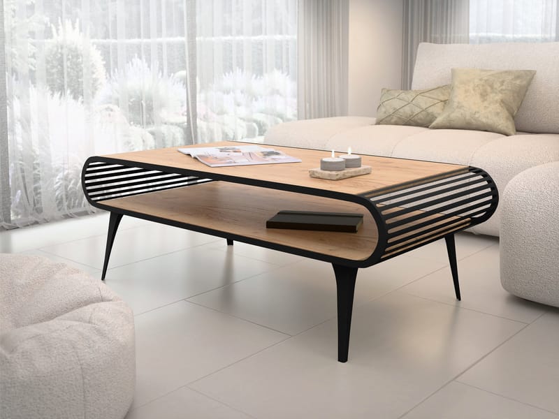 Salvaris Soffbord 120 cm - Svart med bordsskiva i naturlig trälook - Möbler - Bord & matgrupp - Soffbord - Soffbord med förvaring