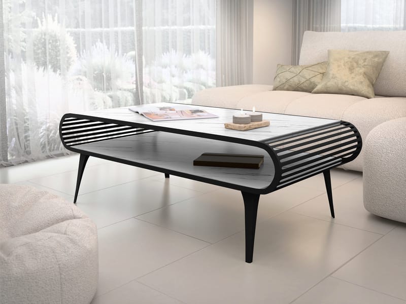 Salvaris Soffbord 120 cm - Svart med vit marmordekor - Möbler - Bord & matgrupp - Soffbord - Soffbord med förvaring
