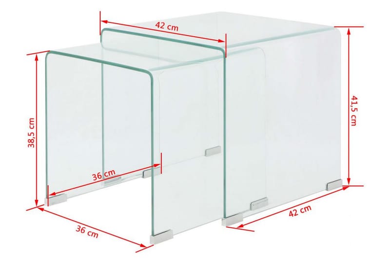 Satsbord 2 st bord härdat klarglas - Transparent - Soffbord