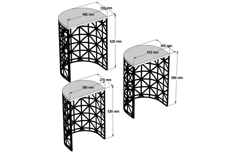 Satsbord Amtorp 46 cm Halvcirkel 3 Bord - Mörkbrun/Svart - Soffbord - Satsbord