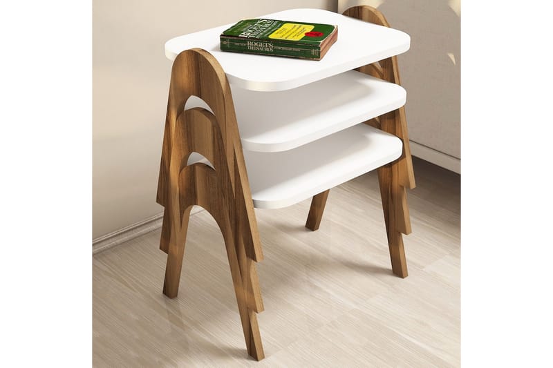 Satsbord Amtorp 49 cm 3 Bord - Vit/Brun - Möbler - Bord & matgrupp - Soffbord