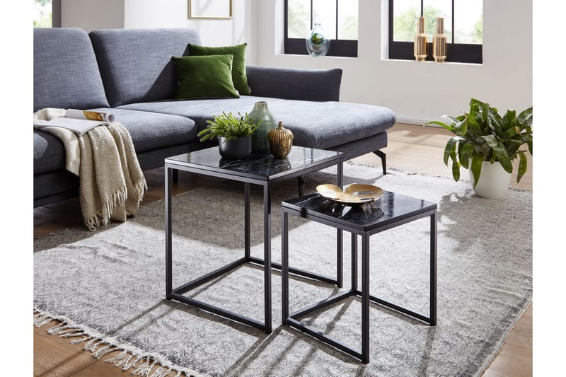 Satsbord Clanton 45 cm - Svart/Grå - Satsbord - Soffbord - Marmorbord