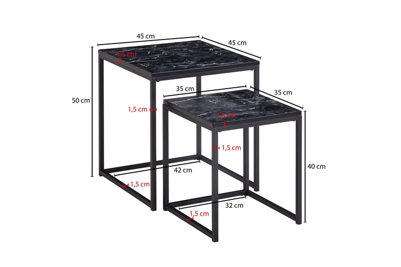 Satsbord Clanton 45 cm - Svart/Grå - Satsbord - Soffbord - Marmorbord