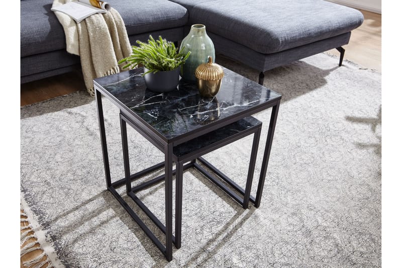Satsbord Clanton 45 cm - Svart/Grå - Satsbord - Soffbord - Marmorbord