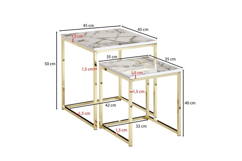 Satsbord Clanton 45 cm - Vit/Grå/Guld - Satsbord - Soffbord - Marmorbord