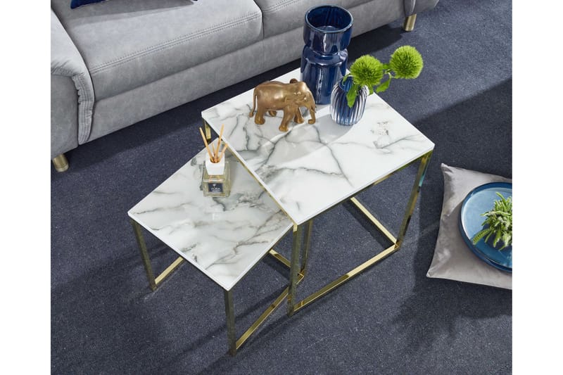 Satsbord Clanton 45 cm - Vit/Grå/Guld - Satsbord - Soffbord - Marmorbord