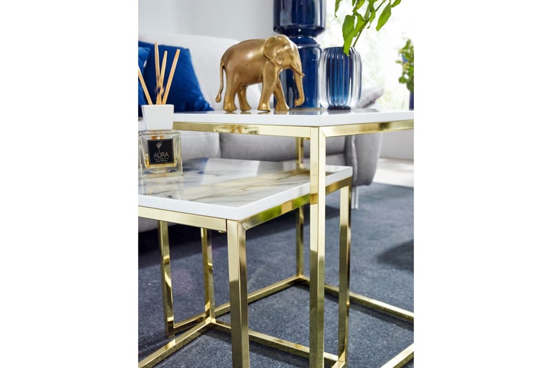 Satsbord Clanton 45 cm - Vit/Grå/Guld - Satsbord - Soffbord - Marmorbord