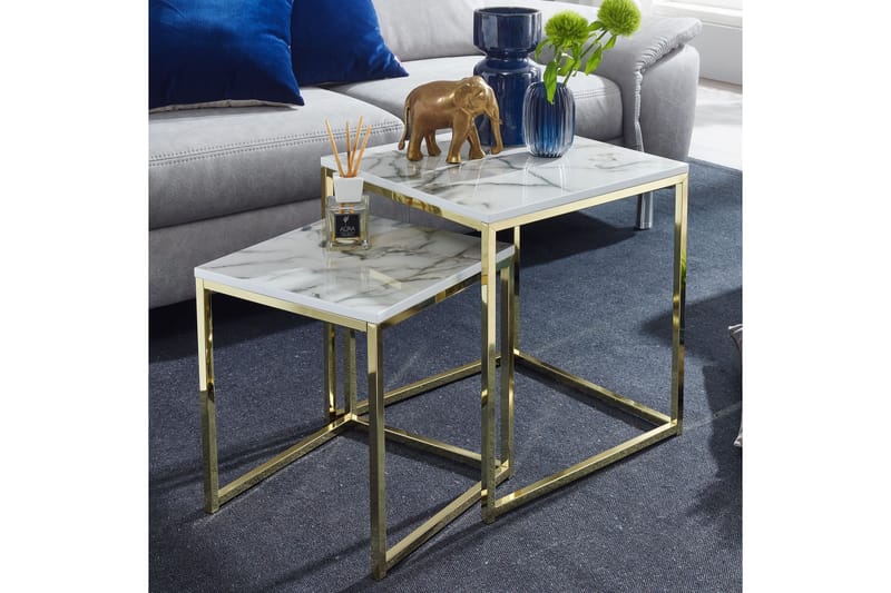 Satsbord Clanton 45 cm - Vit/Grå/Guld - Satsbord - Soffbord - Marmorbord