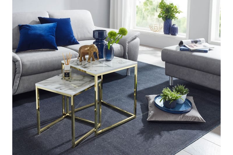 Satsbord Clanton 45 cm - Vit/Grå/Guld - Satsbord - Soffbord - Marmorbord