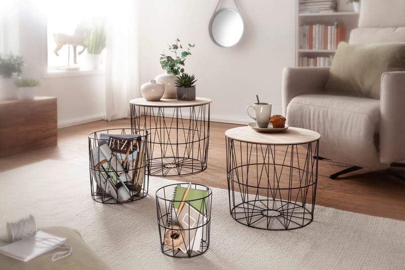 Satsbord Clanton 51 cm Runt 4 Bord - Natur/Svart - Satsbord - Soffbord