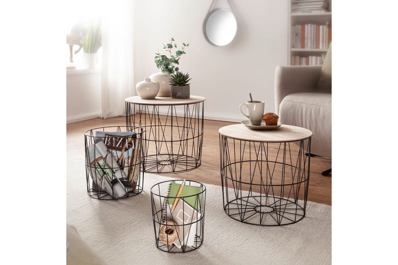 Satsbord Clanton 51 cm Runt 4 Bord - Natur/Svart - Satsbord - Soffbord