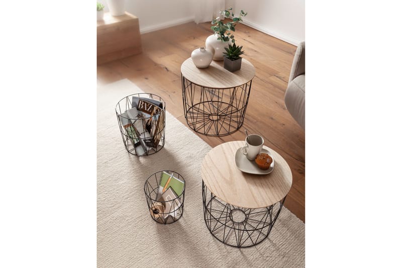 Satsbord Clanton 51 cm Runt 4 Bord - Natur/Svart - Satsbord - Soffbord
