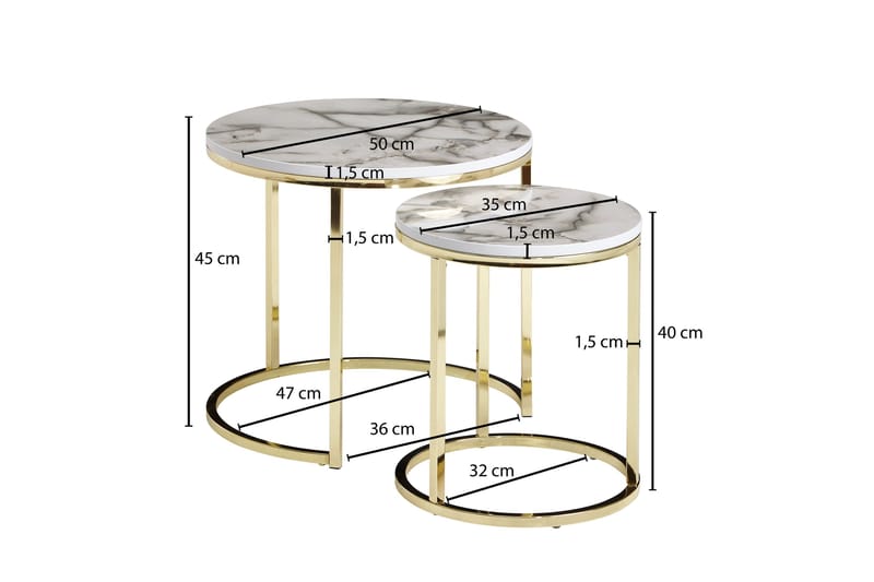 Satsbord Clanton 80 cm Runt - Vit/Grå - Marmorbord - Soffbord - Satsbord