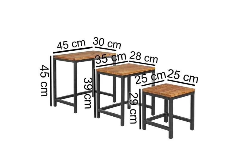Satsbord Lysogorski 45 cm 3 Bord - Massivt Trä/Svart - Möbler - Bord & matgrupp - Soffbord
