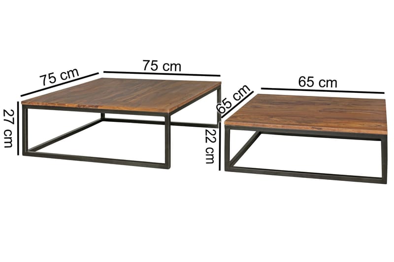 Satsbord Lysogorski 75 cm 2 Bord - Massivt Trä/Svart - Soffbord - Satsbord