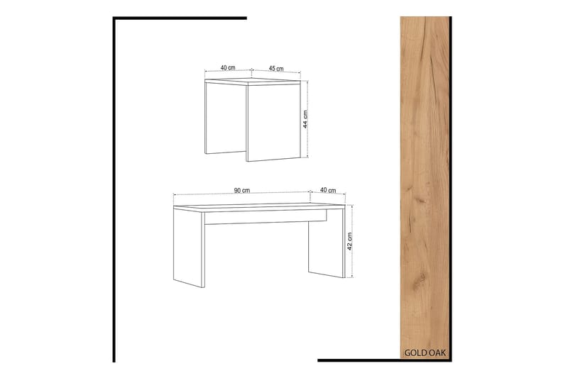 Satsbord Naidaj 90 cm 2 Bord - Trä/Vit - Soffbord - Satsbord