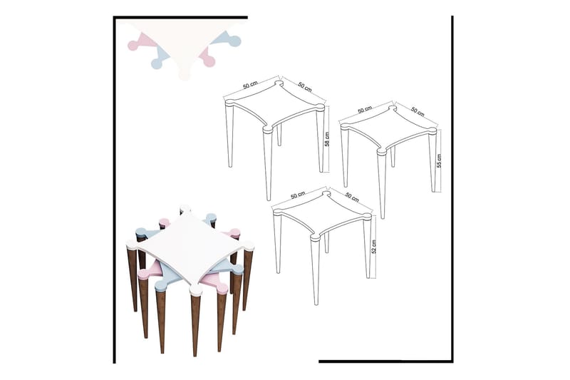 Satsbord Nayla 50 cm 3 Bord - Vit/Rosa/Blå - Möbler - Bord & matgrupp - Soffbord