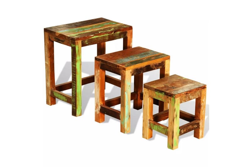 Satsbord set 3 delar vintage återvunnet trä - Brun - Satsbord - Soffbord