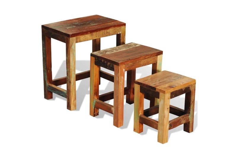 Satsbord set 3 delar vintage återvunnet trä - Brun - Satsbord - Soffbord