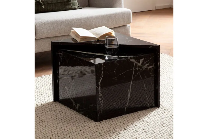 Satsbord Wohnling Set om 2 MONOBLOC högglans triangulär, modern stil Marmor, Svart - Marmor, Svart - Möbler - Bord & matgrupp - Soffbord