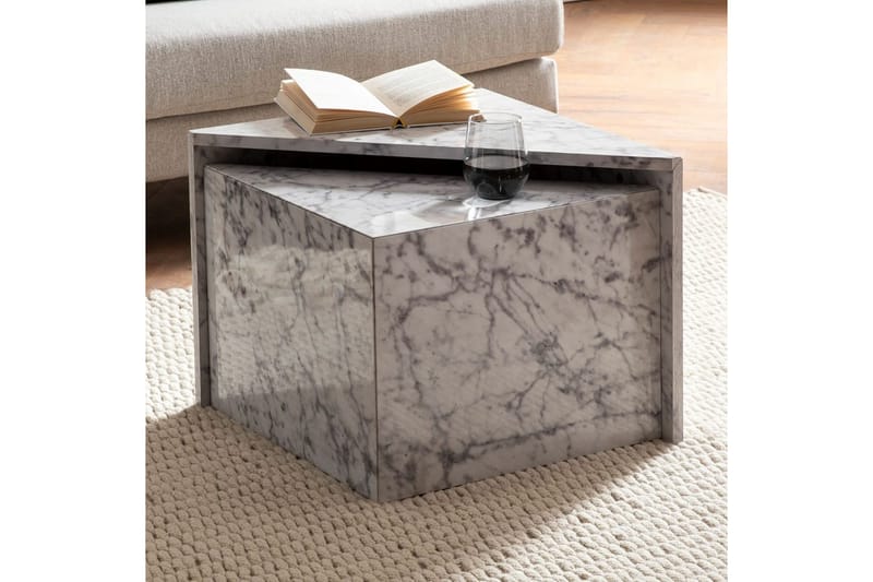 Satsbord Wohnling Set om 2 MONOBLOC högglans triangulär, modern stil Marmor, Vit - Marmor, Vit - Möbler - Bord & matgrupp - Soffbord - Kistbord