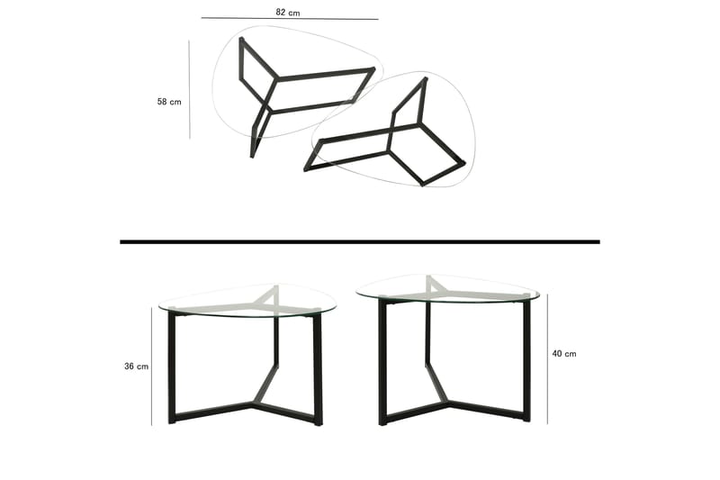 Satsbord Prinsenbeek 82 cm Runt 2-pack - Svart - Soffbord - Satsbord