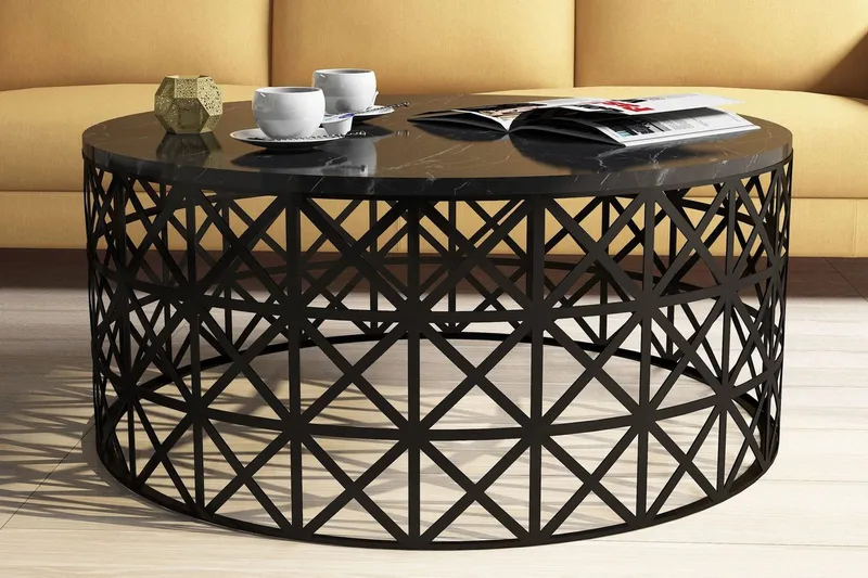 Schammel Soffbord 90 cm Runt Marmormönster - Svart - Möbler - Bord & matgrupp - Soffbord