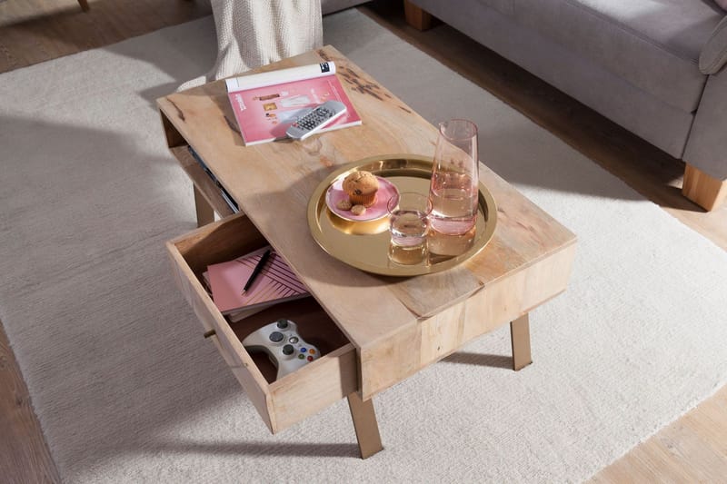 Sekuterski Soffbord 95 cm med Förvaring Låda + Hylla - Massivt Trä - Möbler - Bord & matgrupp - Soffbord - Soffbord med förvaring