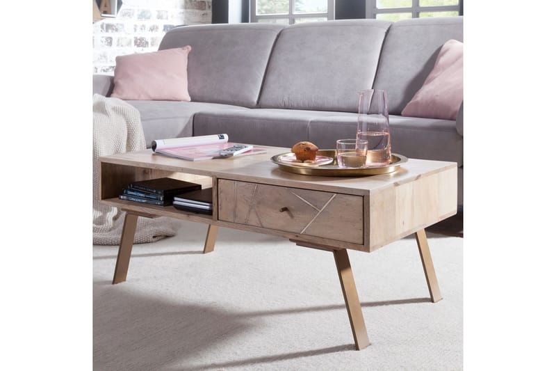 Sekuterski Soffbord 95 cm med Förvaring Låda + Hylla - Massivt Trä - Möbler - Bord & matgrupp - Soffbord - Soffbord med förvaring