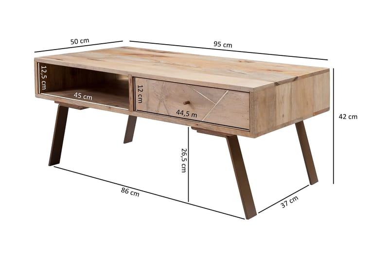 Sekuterski Soffbord 95 cm med Förvaring Låda + Hylla - Massivt Trä - Möbler - Bord & matgrupp - Soffbord - Soffbord med förvaring