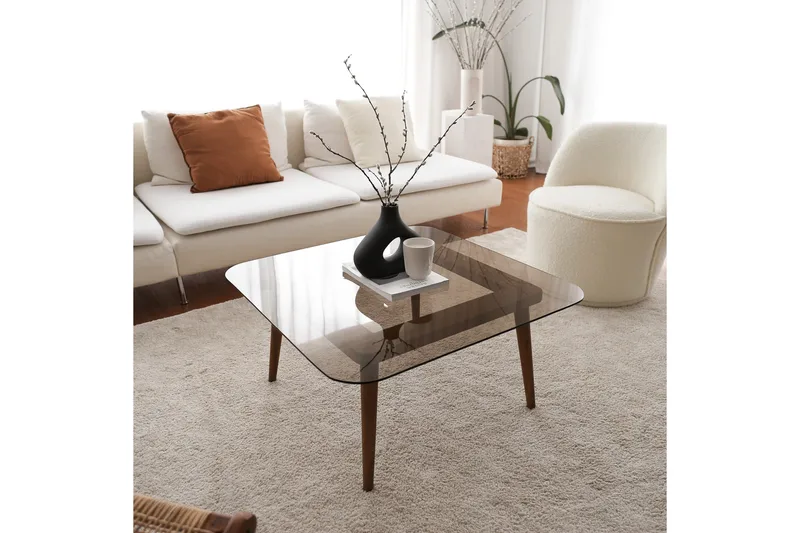 Selter Kvadratiskt Soffbord 80 cm i Glas med Träben - Brun - Möbler - Bord & matgrupp - Soffbord
