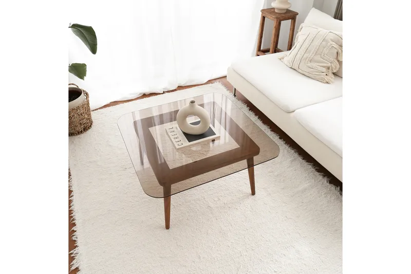 Selter Kvadratiskt Soffbord 80 cm i Glas med Träben - Brun - Möbler - Bord & matgrupp - Soffbord