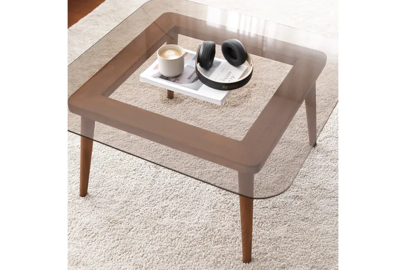 Selter Kvadratiskt Soffbord 80 cm i Glas med Träben - Brun - Möbler - Bord & matgrupp - Soffbord