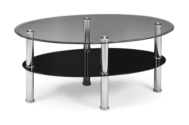 Soffbord Ainur 110 cm Ovalt med Förvaring Hylla Glas/Svart - Glas/Svart/Ljusgrå - Soffbord - Soffbord med förvaring
