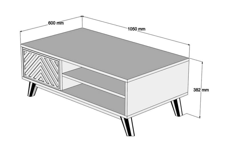 Soffbord Amtorp 105 cm med Förvaring 2 Hyllor + Skåp Linjer - Brun/Vit/Ek - Soffbord